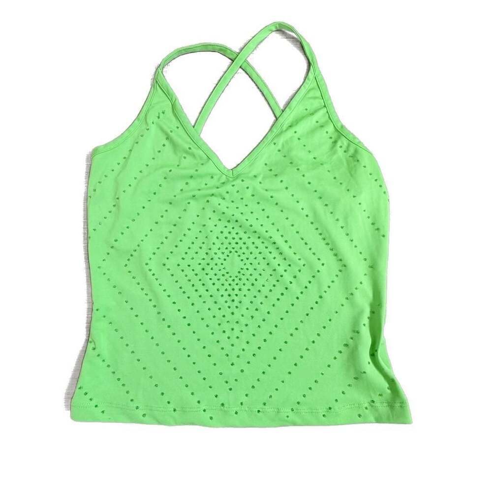Y2K Candie's Neon Green Rhinestone Embellished Crisscross Tank Top Size L